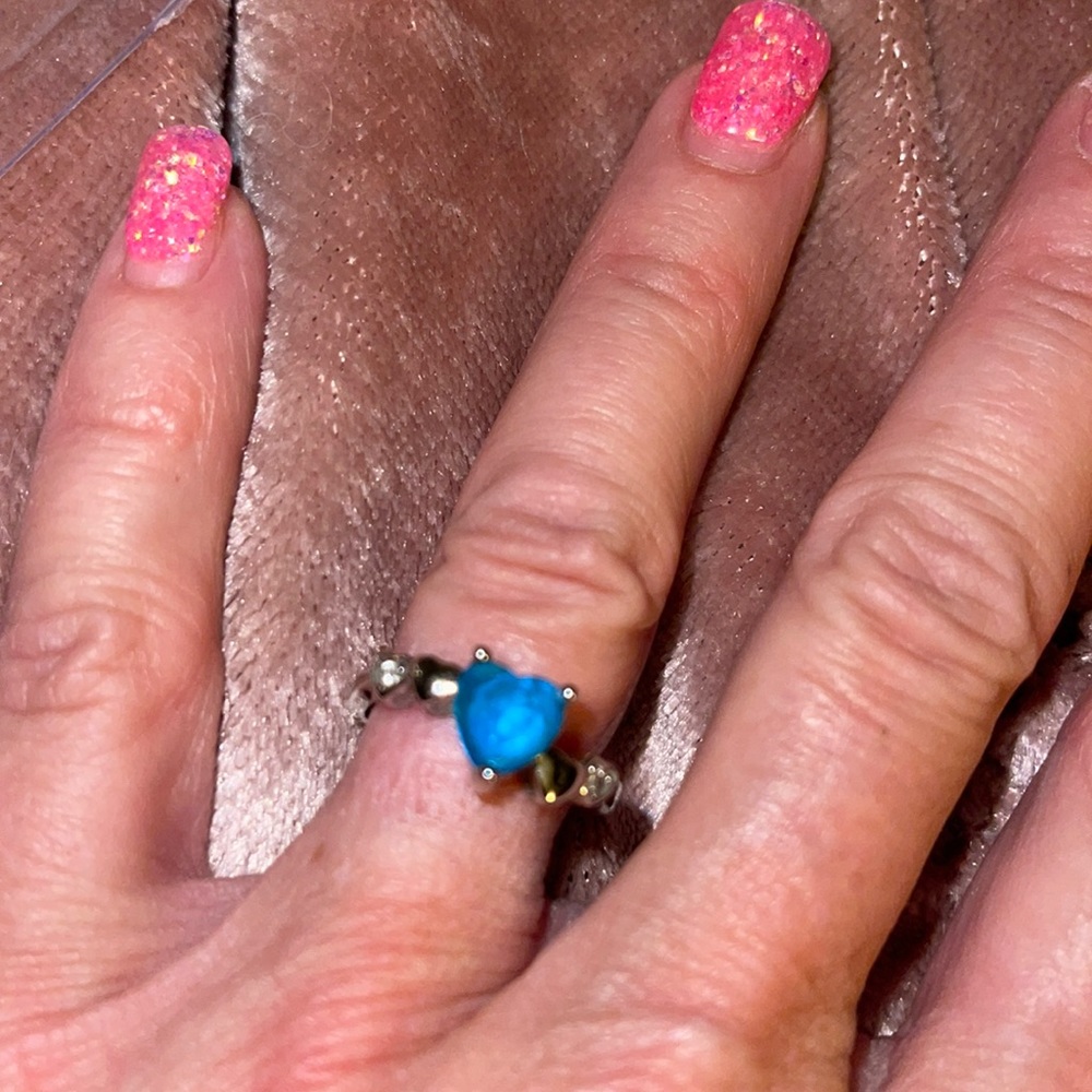 blue silvertone fragrant jewels blue heart ring size 6 💙